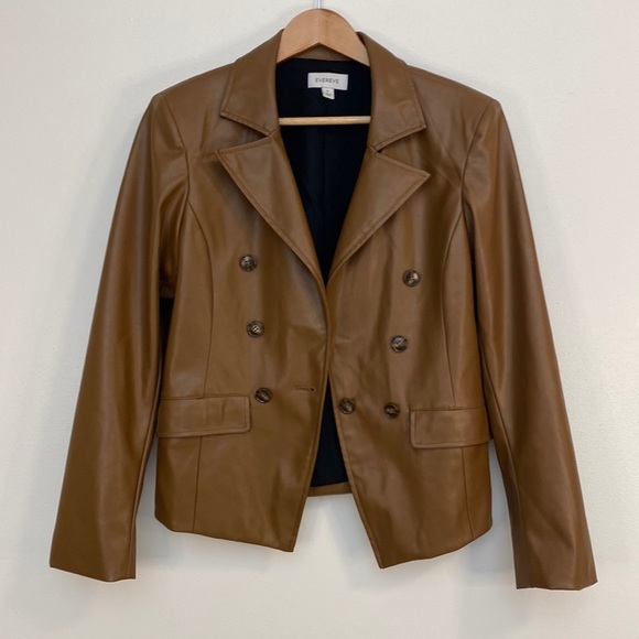 Evereve Jackets & Blazers - Evereve Faux Vegan Leather Double Breasted Jacket/Blazer Neutral Brown S